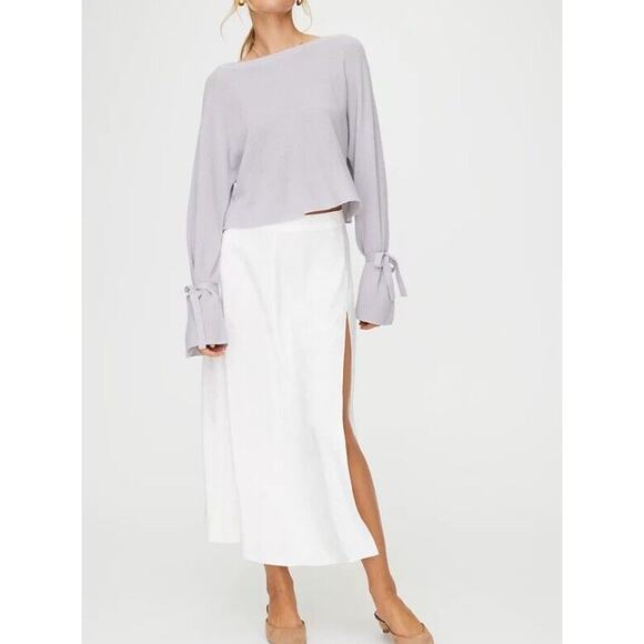 Aritzia Top Women's Small White Wilfred Long Sleeves Wrist Tie Cropped Button Up - Picture 1 of 7